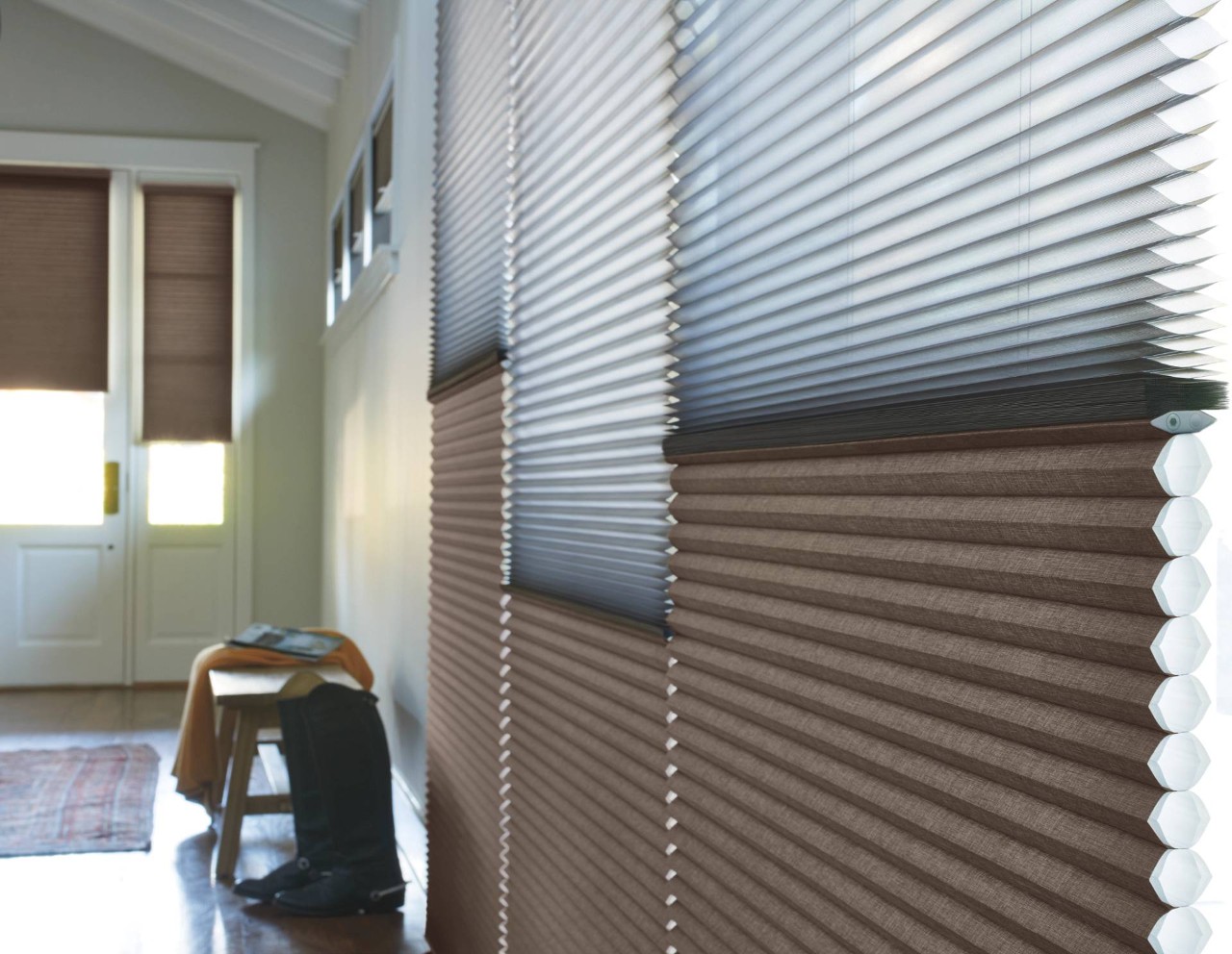 Hunter Douglas Duette® Cellular Shades in an entryway near New Hyde Park, New York